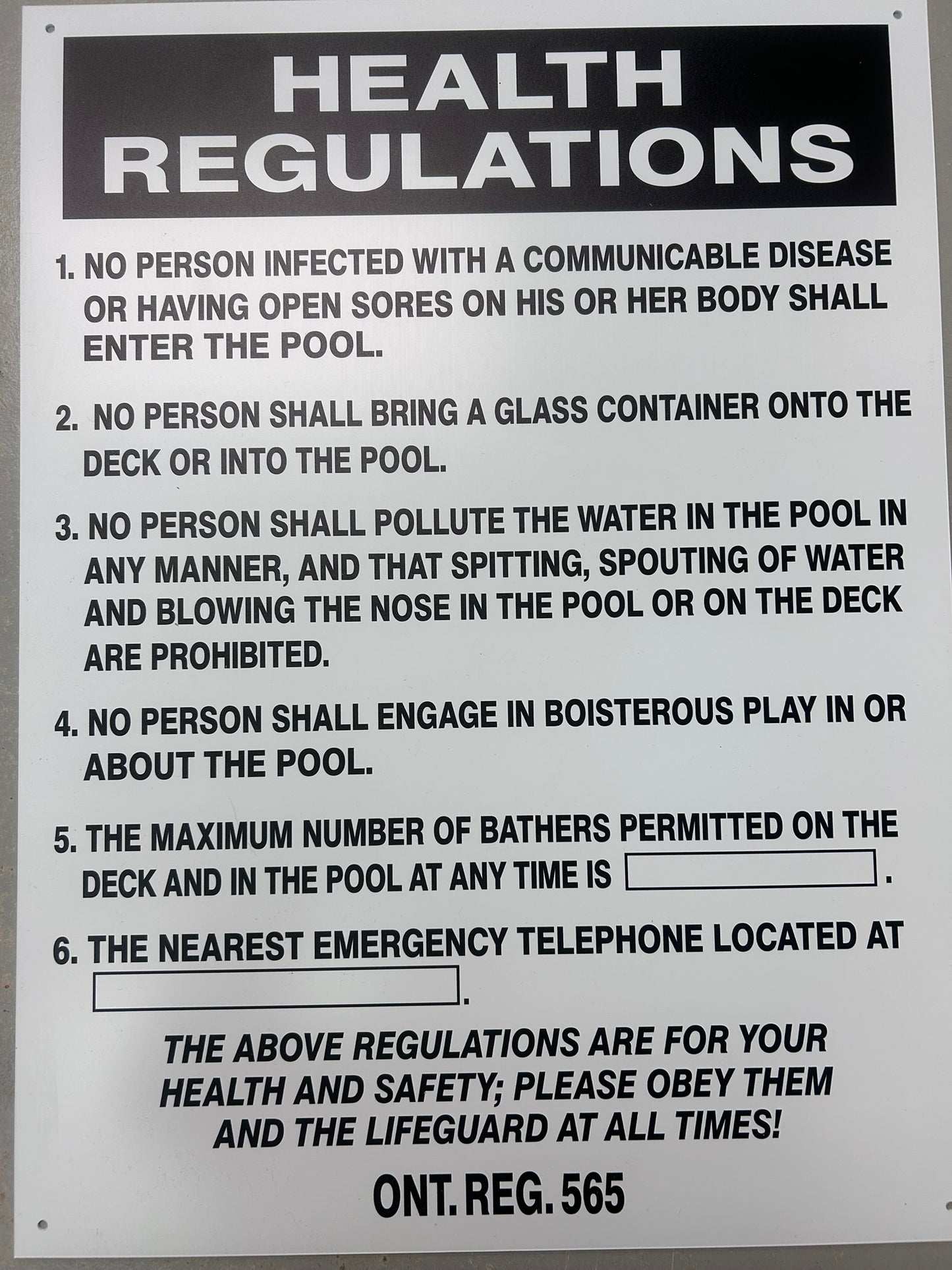 Spa Rules Sign